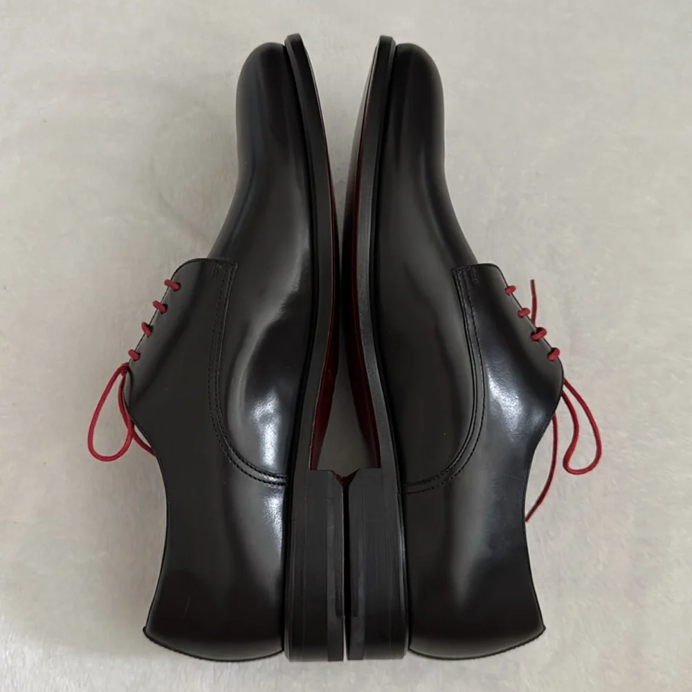 Sam Surin | Bespoke Black Leather Oxfords Red Laces Custom DF Monogram (9.5)